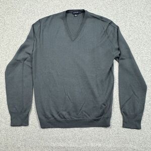 Vintage‎ J. Crew 100% Merino Wool Sweater Mens Medium V-Neck Pull Over Blue Gray